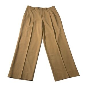 Linda Allard Ellen Tracy Pants 12 Tan Pleated Workwear Wool Blend Quiet Luxury